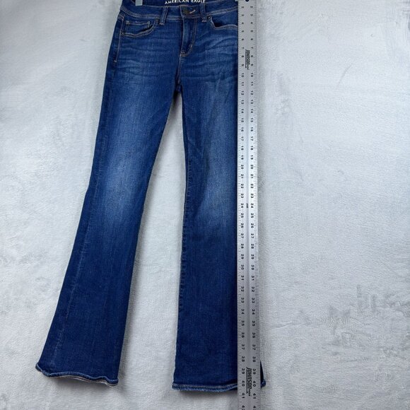 American Eagle Flare Leg Jeans Size 4 Regular Womens Stretch Medium Wash Blue - Picture 11 of 12